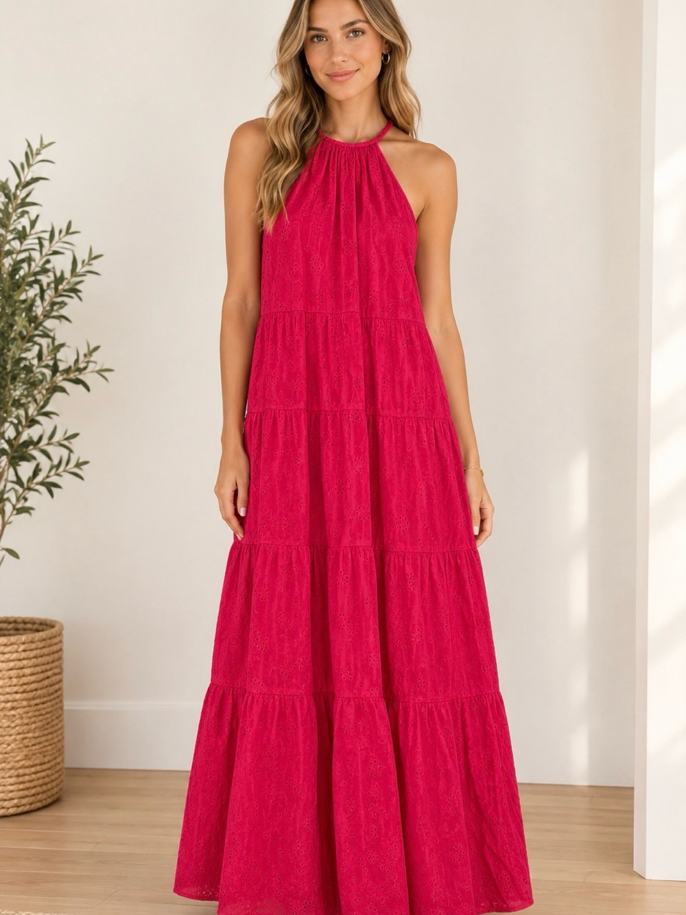 M&S Per Una Women’s Halter Maxi Dress - Vibrant Red-Pink